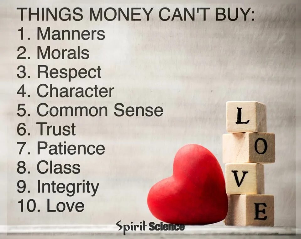 We could not buy. Money can't buy. Money can buy you Love. Money can't buy Happiness. What money cant buy.