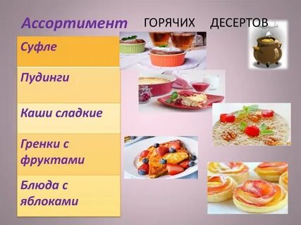Ассортимент холодных сладких блюд десертов