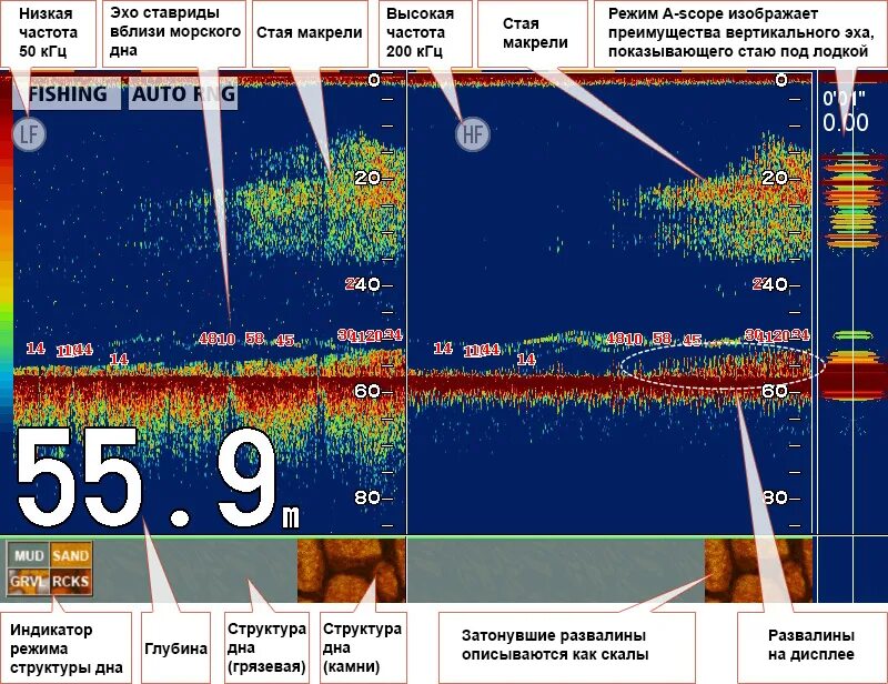 Структура дна на эхолоте. Как в эхолоте определить твердое дно. Как на эхолоте понять какое дно. Частота на эхолоте Гармин.