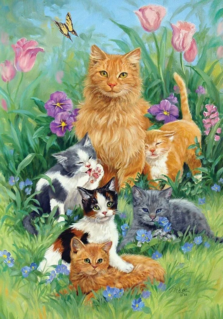 Картина кошки. Художница Яна Мовчан кошки. Котенок живопись. Кошка с котятами. Картина котенок.