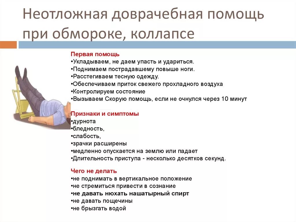 Неотложные манипуляции. Алгоритм оказания ПМП обмороке. Принципы оказания первой доврачебной помощи при обмороке, коллапсе.. Алгоритм действий при оказании первой помощи при обмороке. Доврачебная помощь при потере сознания алгоритм.