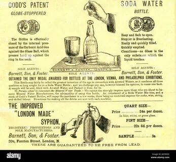 Victorian advertisement for Codd's patent Soda water bottle Stock Phot...