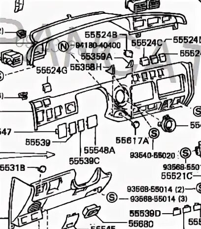 Схема расположения деталей под торпедой тлк 80 Toyota Land Cruiser Prado 90/95. Модели 1996-2002 года выпуска с дизельными двиг