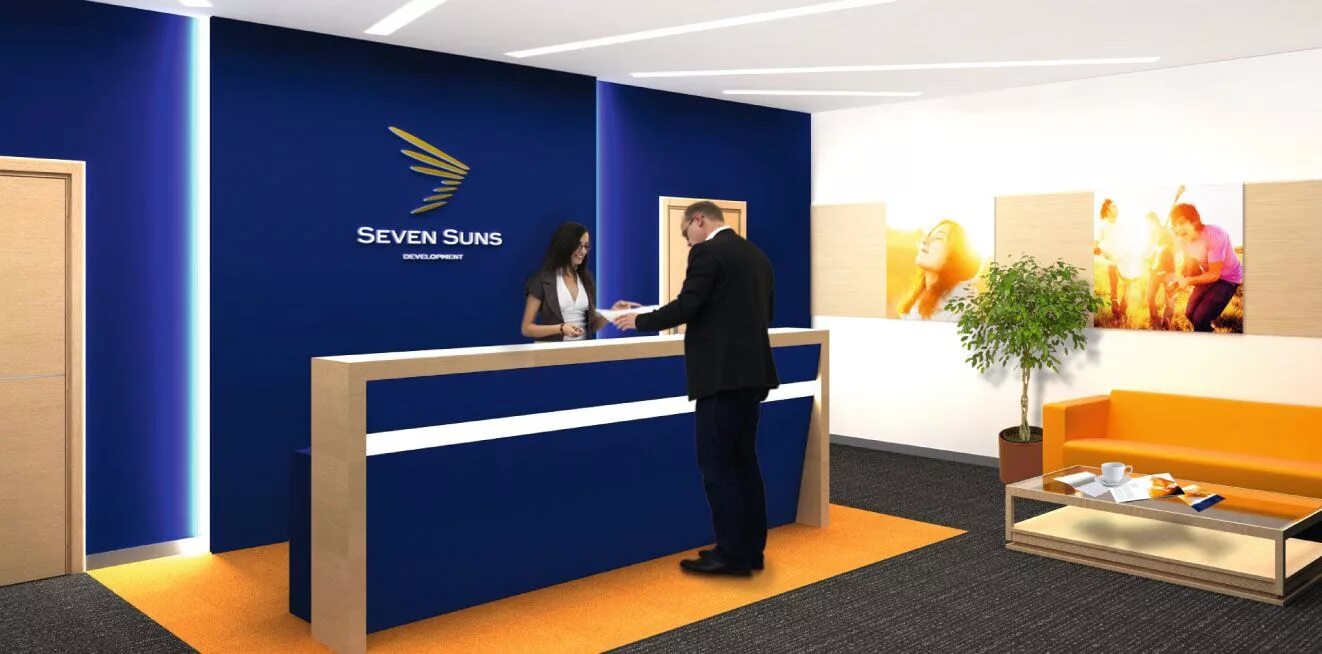Севен санс банкротство. Компания Seven Suns. Офис Seven Suns Development Москва. Дизайн приёмной организации. Компания Seven Suns объекты.