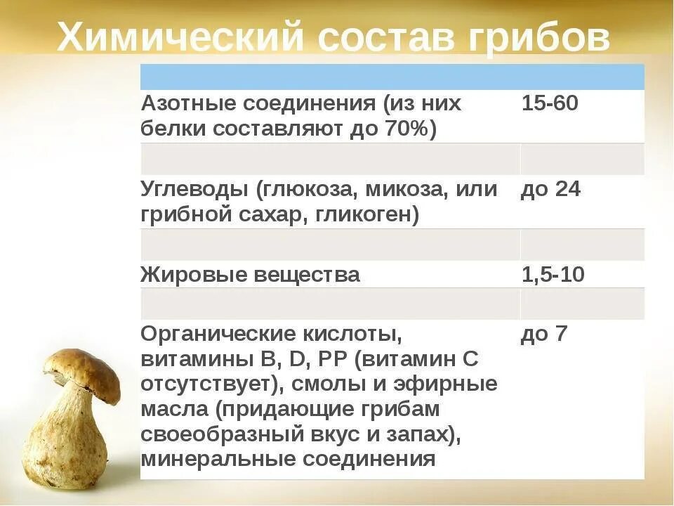 Грибы содержание белков жиров углеводов. Химический состав грибов. Состав гриба. Грибы химический состав. Химический состав и пищевая ценность грибов.