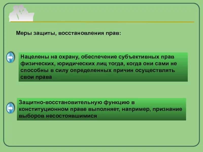 Субъективное Конституционное право. Меры защиты в гражданском праве для презентации.