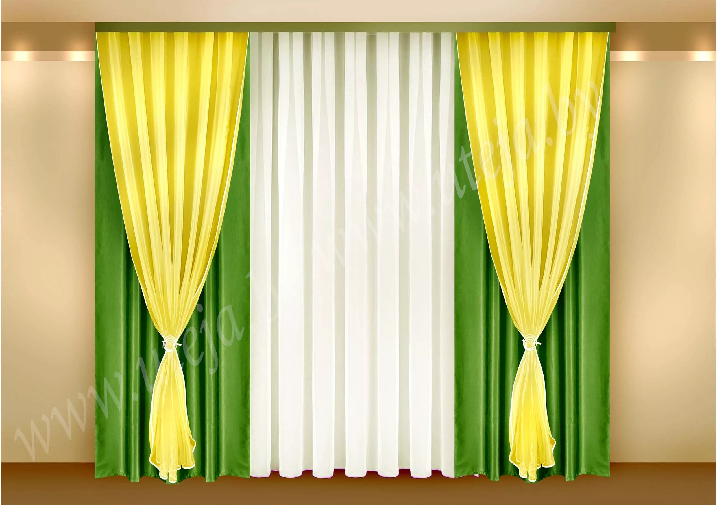 Желто зеленые шторы в интерьере Designers Guild Charlottenberg Chartreuse Print
