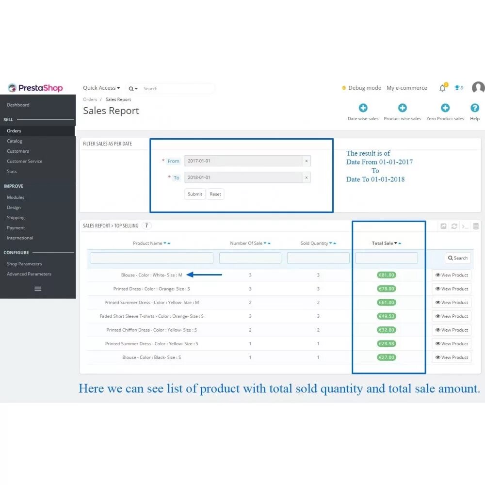 Addons PRESTASHOP. PRESTASHOP debug Mode. Report дотп. Product report