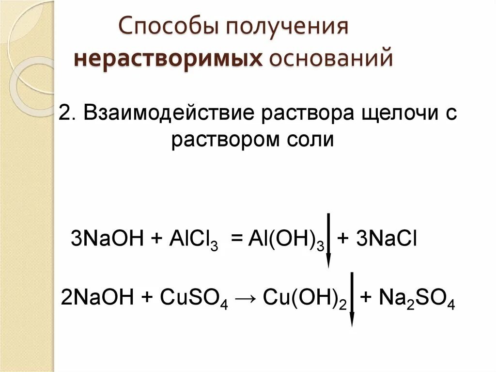 Получение нерастворимых оснований. Способы получения оснований. Способы получения растворимых и нерастворимых оснований. Реакции получения оснований. Гидроксид кремния и соляная кислота реакция