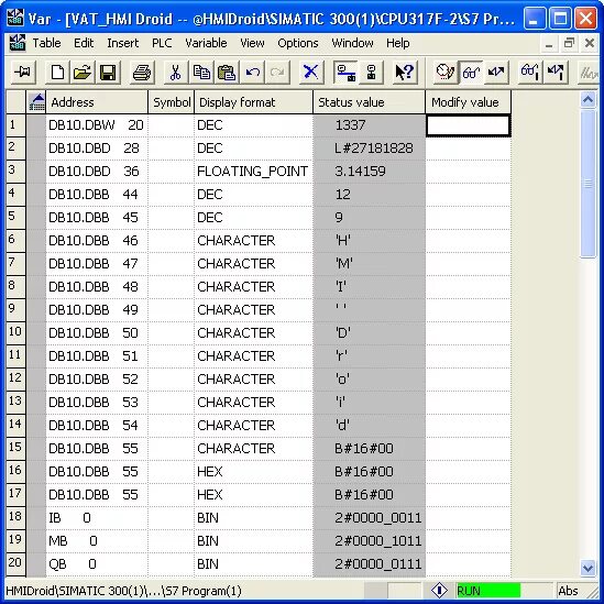 Таблица 7.4. SIMATIC Step 7 таблица символов. VAT Step 7 в ПЛК. VAT Table step7. Siemens VAT Table.