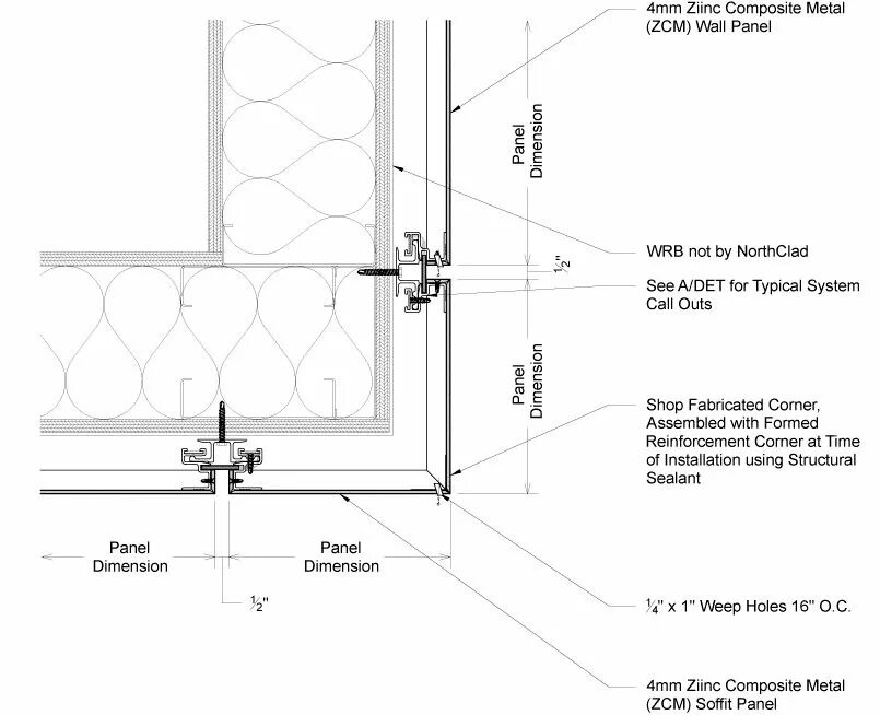 Aluminium Composite Panel installation facade Panel. Узел металлические панели на подсистеме NCS S 7000-N. Узел стеновые металлические панели NCS S 7000-N. Cladding Structural Steel.