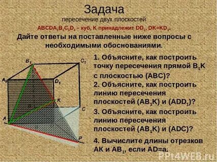 Прямая пересечения плоскостей в кубе