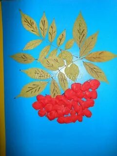 Аппликация из листьев рябины
