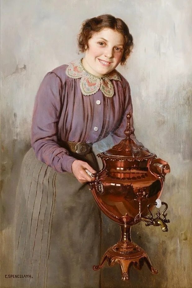 Девушка с самоваром. Charles Spencelayh 1865-1958.