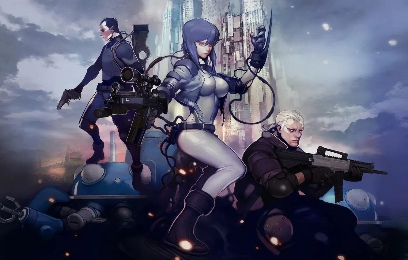 Ghost in the shell complex. Мотоко кусанаги ghost in the shell - first assault. призрак в доспехах бато и татикома. оружие мотоко в призрак в доспехах. koukaku kidoutai.