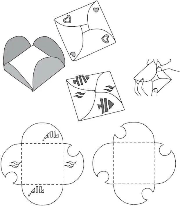 Шаблон открытки из бумаги. Объемный конверт для подарка. Трафарет коробочки для подарка. Схемы коробочек для подарков. Развёртка коробочки для подарка.