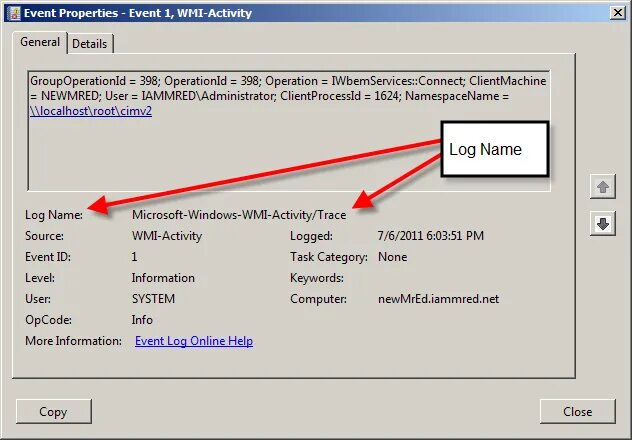 Intel hid events. Event properties. Event properties - event 1, WMI-activity General details в Макрософт. WMI номер. Объект WMI это.