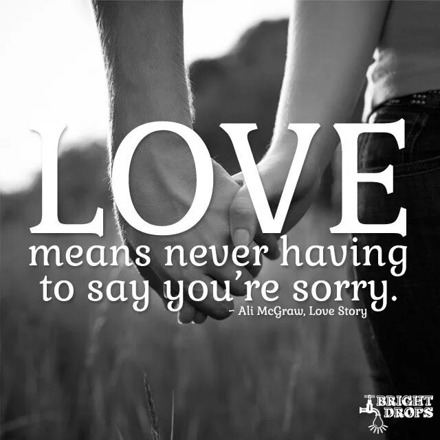 Love means перевод. Цитаты Love story Love means. Ali Macgraw Love story. Never means never. You say sorry.