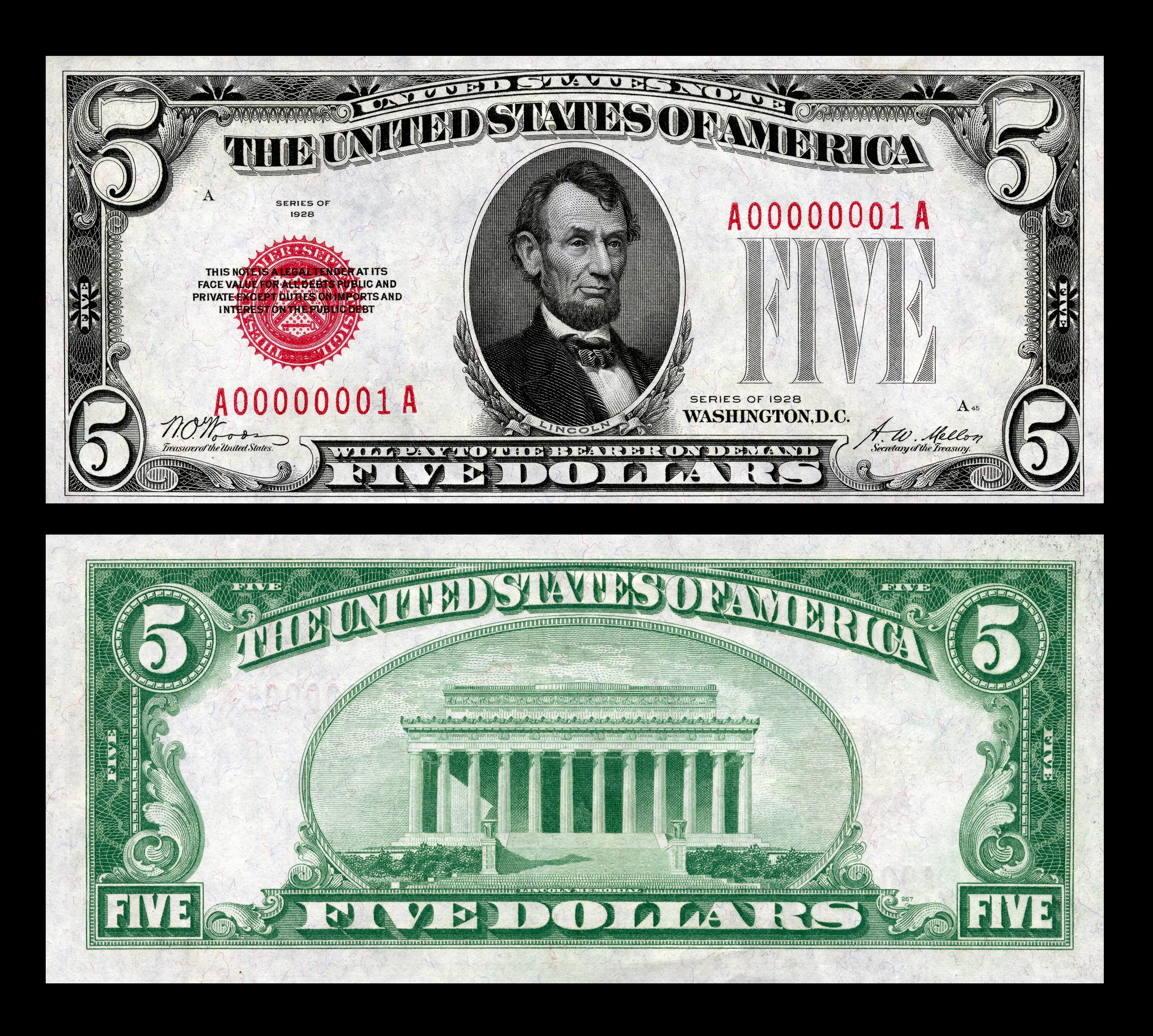 Пять долларов США. Банкноты США. 5 Долларов 1928. 5 Долларов США 1928 года. 0.5 долларов