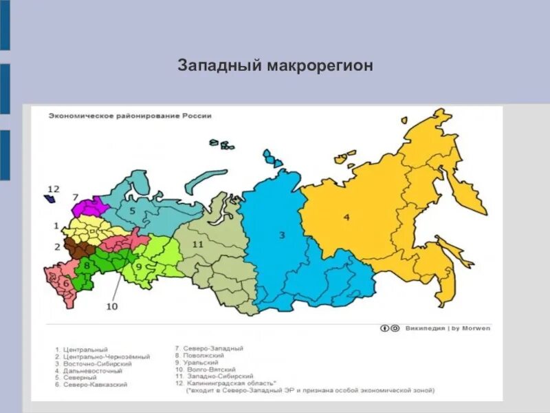 Тест по макрорегионам россии. Экономические районы Западного макрорегиона на карте. Экономическое районирование России карта. Западный макрорегион субъекты РФ. Западный макрорегион России на карте.