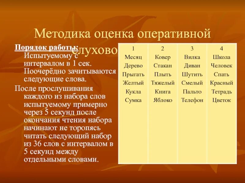 Методика «оценка оперативной слуховой памяти». Оценка объема кратковременной слуховой памяти методика. Методика «оценка оперативной слуховой памяти» цель. Методика 10. Оценка оперативной слуховой памяти. Методика оперативной оценки