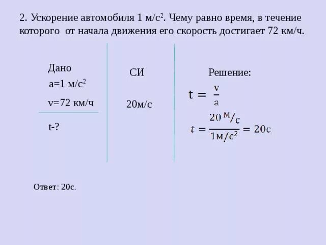 Ускорение автомобиля. Ускорение 1 м/с2. Автомобиль начал движение с ускорением. Чему равно ускаркние а.