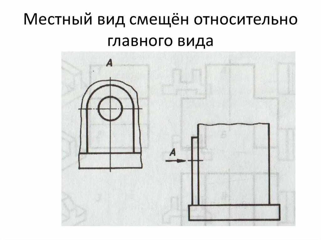 Главное изображение. Местный вид на чертеже. Местный йвид на чертеже. Виды на чертеже. Местные виды.. Местный вид черчение.