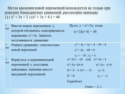 Биквадратные уравнения 8 класс примеры с решениями Как выглядит биквадратное уравнение