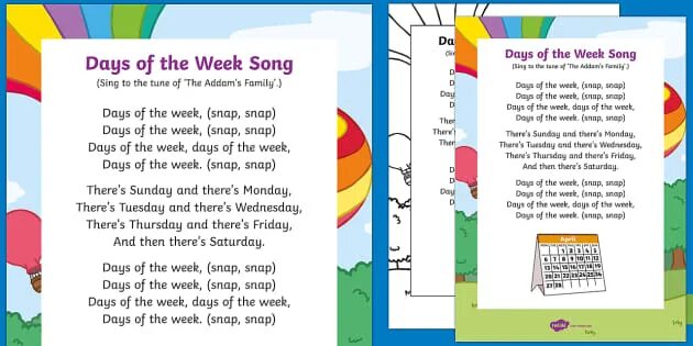 Days of the week for kids song. Песенка the Days of the week. Стих Days of the week. Days of the week Nursery Rhyme. Days of the week text for Kids.