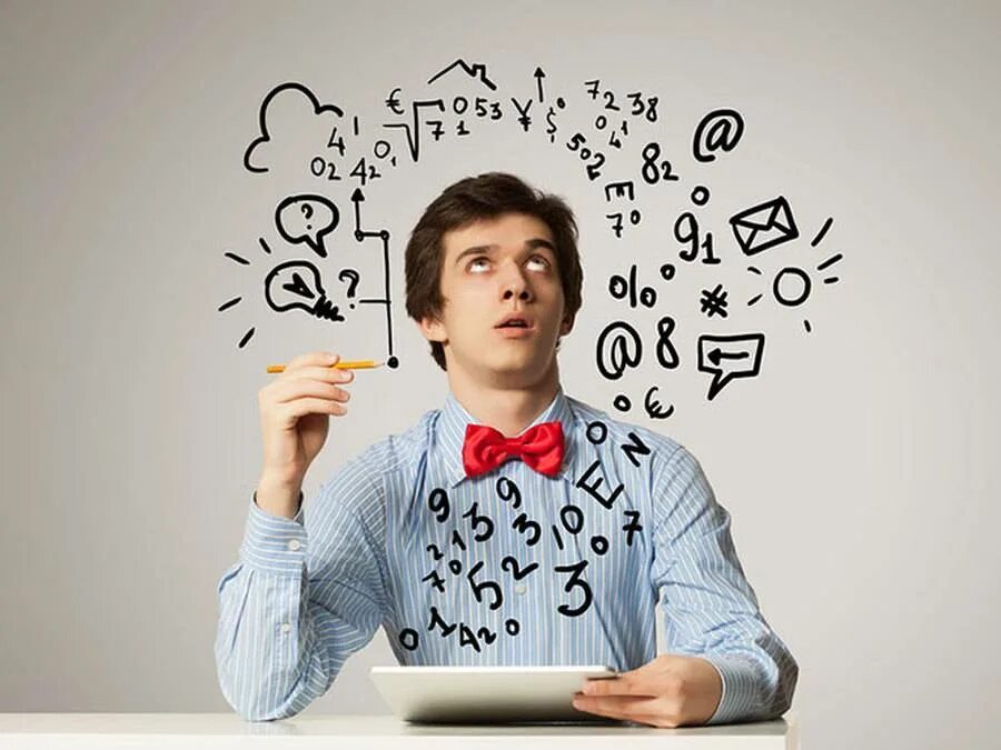 Студент задумался. Куча идей в голове. Студенческие приколы. Книга человек. Мысли школьников на уроке.