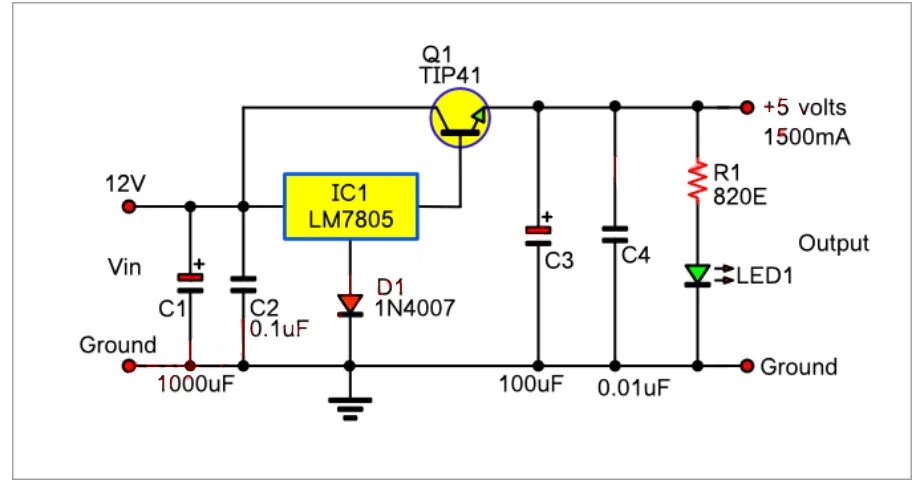 Напряжение питания 5 вольт. Стабилизатор напряжения 5 вольт 2 Ампера на 7805. 7805 Стабилизатор напряжения 5 вольт. Линейный стабилизатор 3.3 вольта 5 ампер. Стабилизатор напряжения 5 вольт 3 Ампера на 7805 схема.