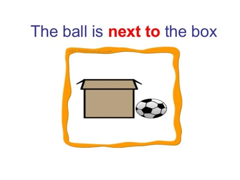 Under the ball. Next to the box. the ball is next to the box. ball next to the box. next to.