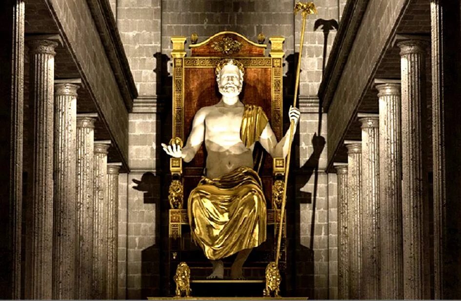 статуя зевса в олимпии греция. олимпийское чудо света. статуя зевса олимпийского фидий. статуя фидия зевс олимпийский. олимпия статуя зевса сейчас.