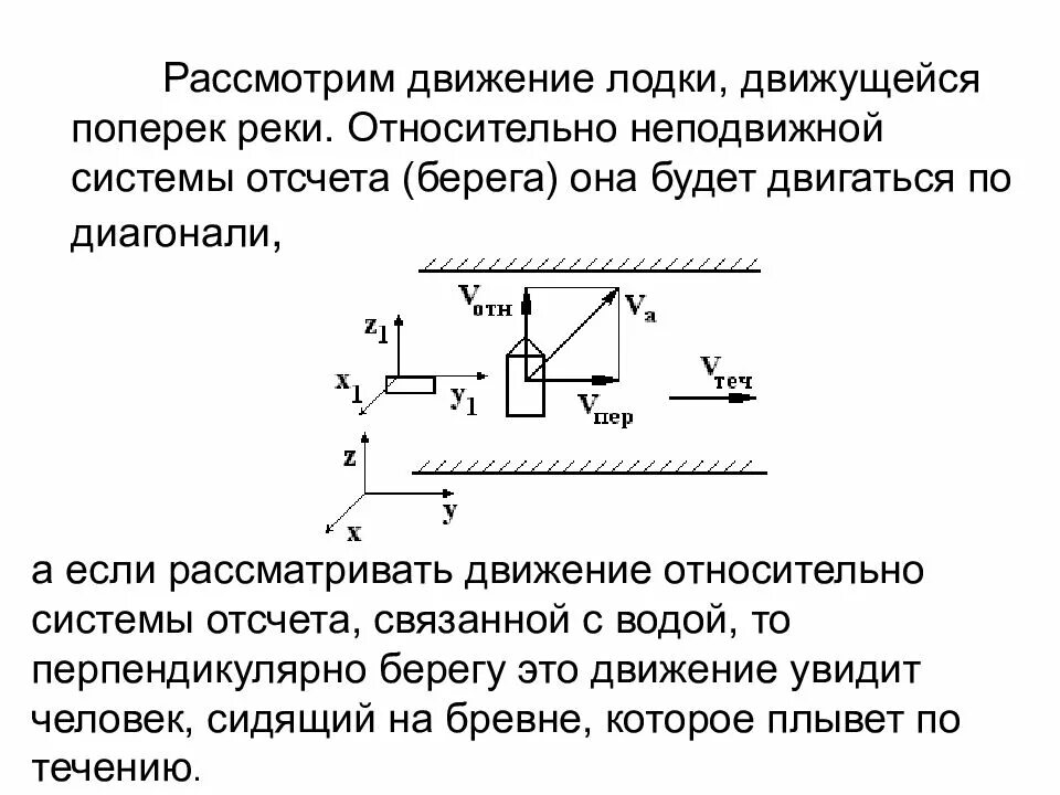 Вода в реке движется со скоростью. Движение лодки относительно берега. Скорость лодки относительно берега. Движение перпендикулярно течению. Движение относительно воды.