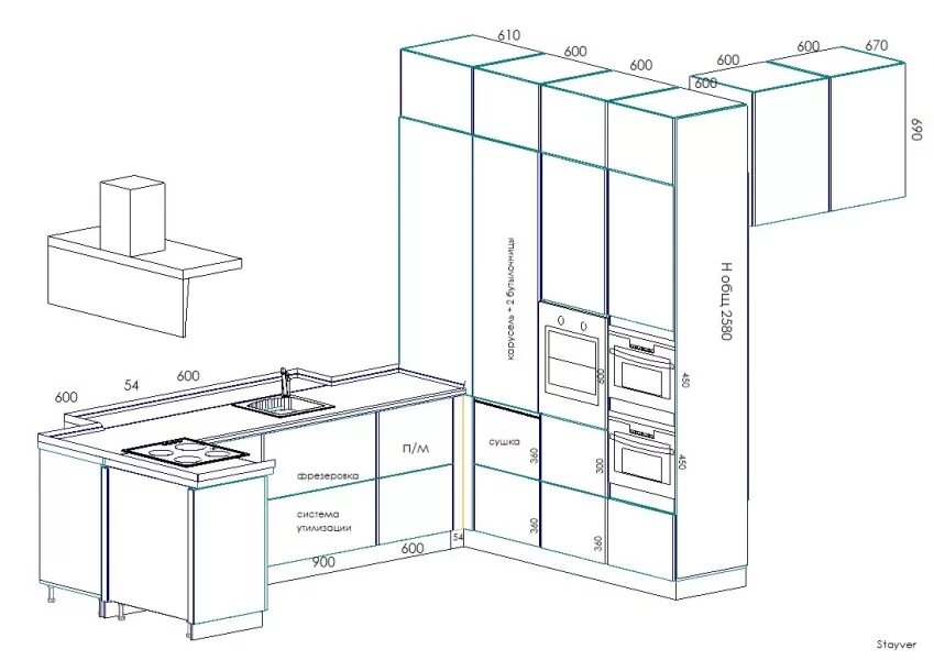 Сбоку холодильника зазор 5 см проект кухни. Кухня икеа чертеж. Чертеж кухни со встроенной техникой.