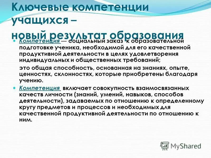 Результаты обучения компетенции