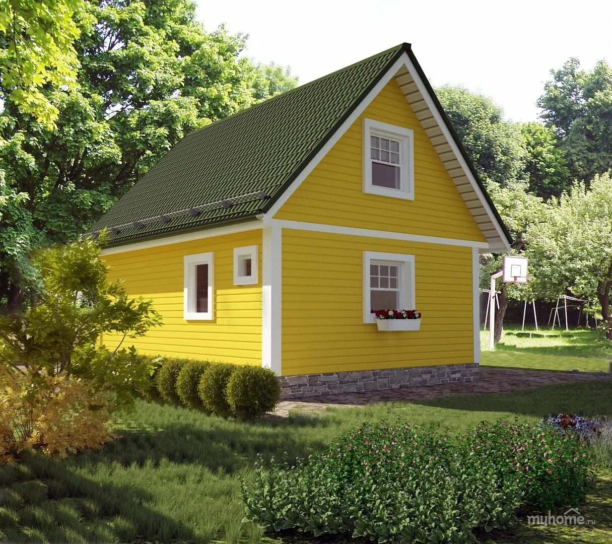 Деревни дом под ключ. Желтый дачный домик. Дачный домик с зеленой крышей. Желтый загородный дом. Яркий дачный домик.