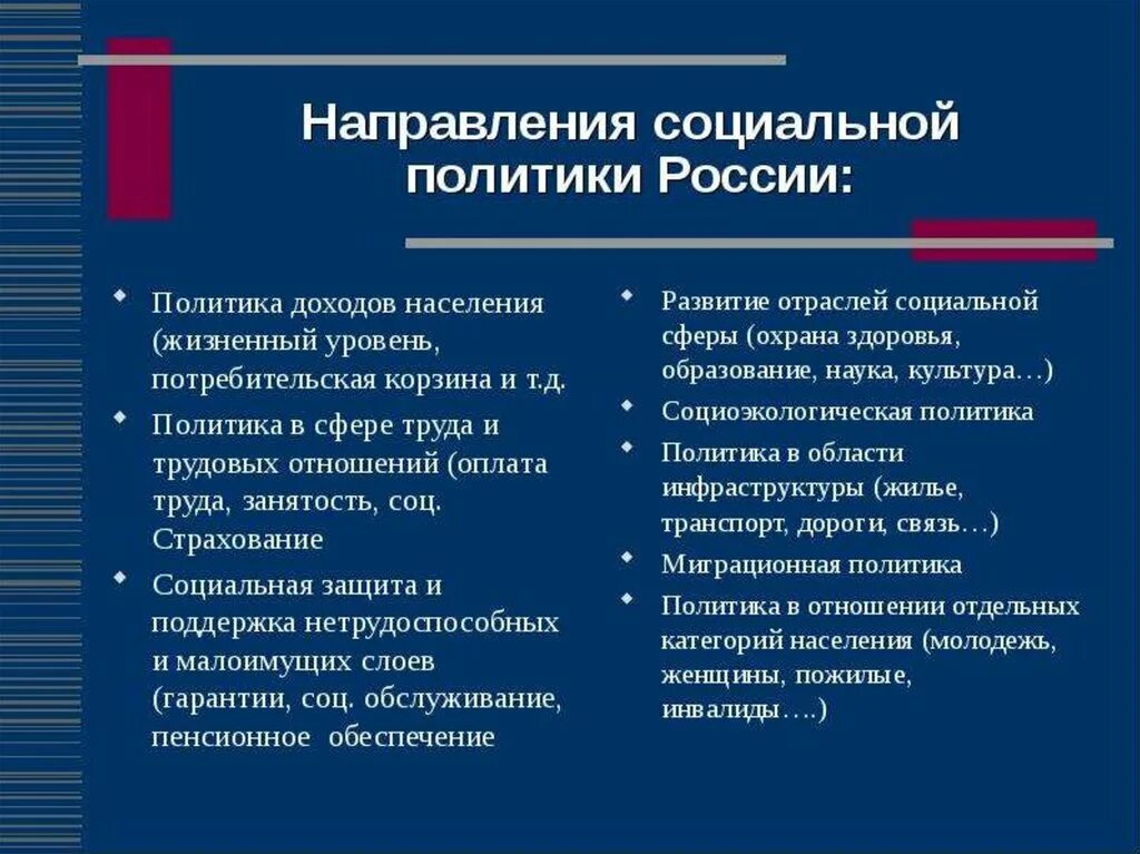 Основные направления соц политики РФ. Характеристика основным направлениям социальной политики. Основные направления социальной политики государства. Два направления социальной политики государства.