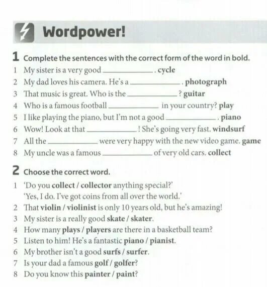 Choose the correct form of the word. Complete the sentences with the. Complete the sentences with the correct Word. Complete the sentences with the correct form of the Words. Complete the sentences with the correct form of the Words in Bold..