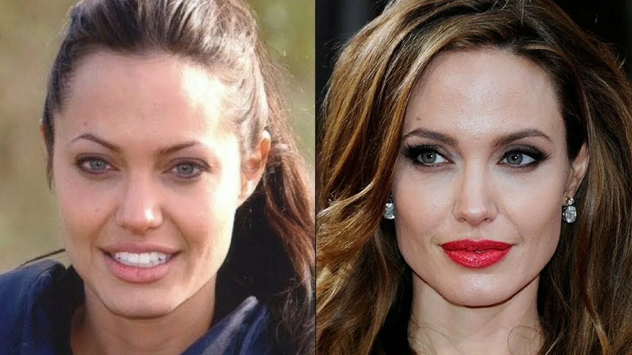 Angelina Jolie Makeup. Angelina Jolie no Makeup. Овал Джоли до и после. Похожие лица.