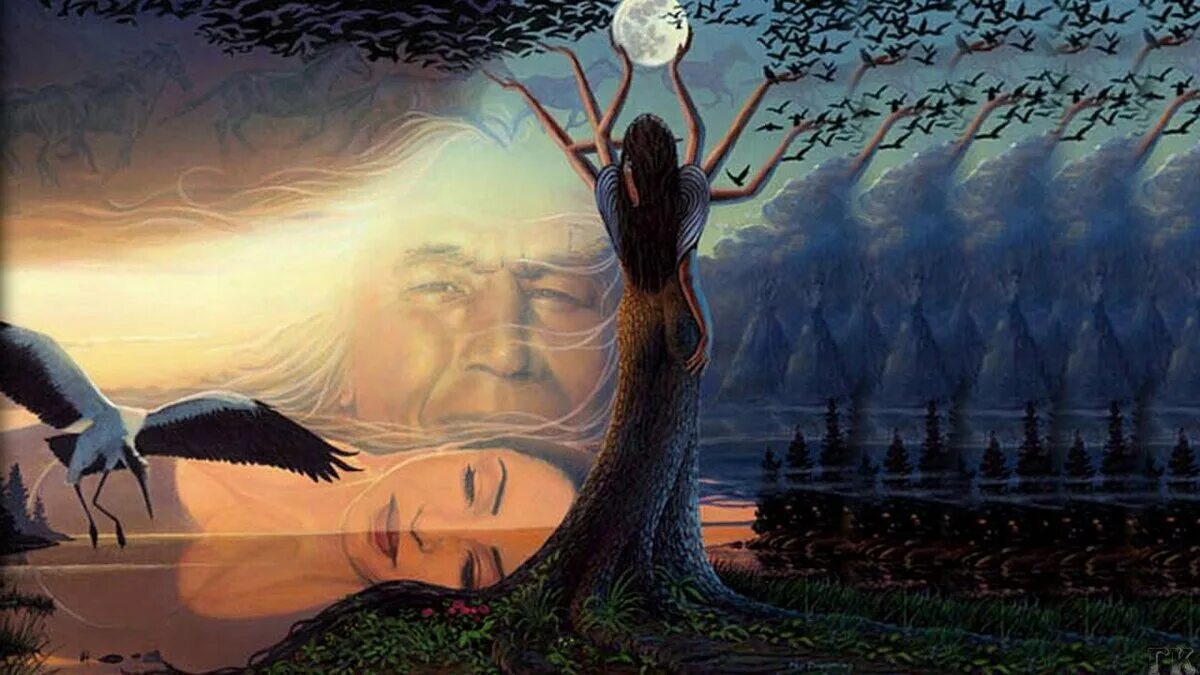 Иллюзорные сны. Картины фэнтези с людьми. Картина дерево сновидений. Иллюзорное видение дерева в ночи.