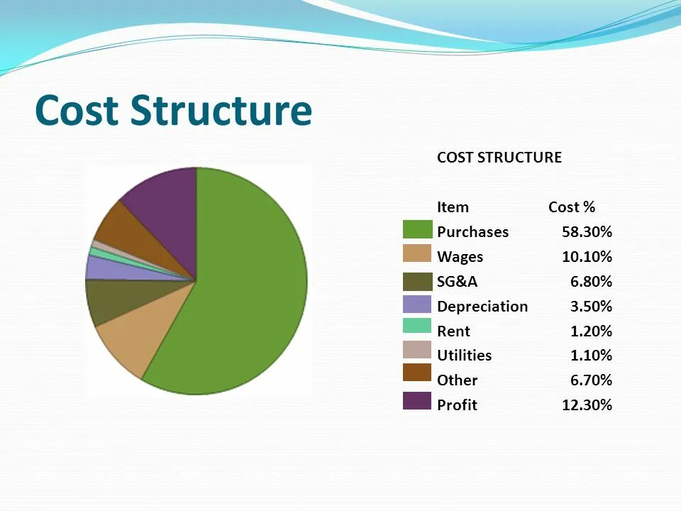 Cost structure. Companies cost structure. Production costs. Cost structure of раух.