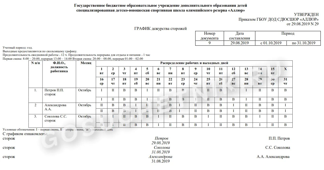 Работа в 2 смены по 8 часов. График сменности сторожей на 3 человека. График сменности сторожей форма. График сменности для сторожей образец. Образец Графика сторожей по 12 часов.