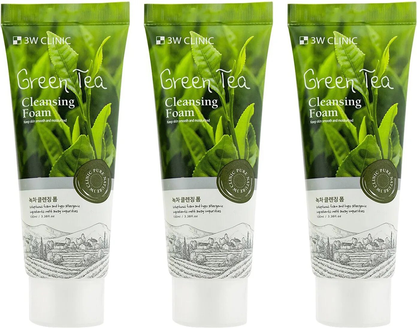 Пенка 3w Clinic Green Tea. 3w Clinic Green Tea Foam Cleansing. 3w Clinic, Green Tea Foam Cleansing, 100 мл. 3w Clinic пенка для умывания с экстрактом зелёного чая - Green Tea Cleansing Foam, 100мл.