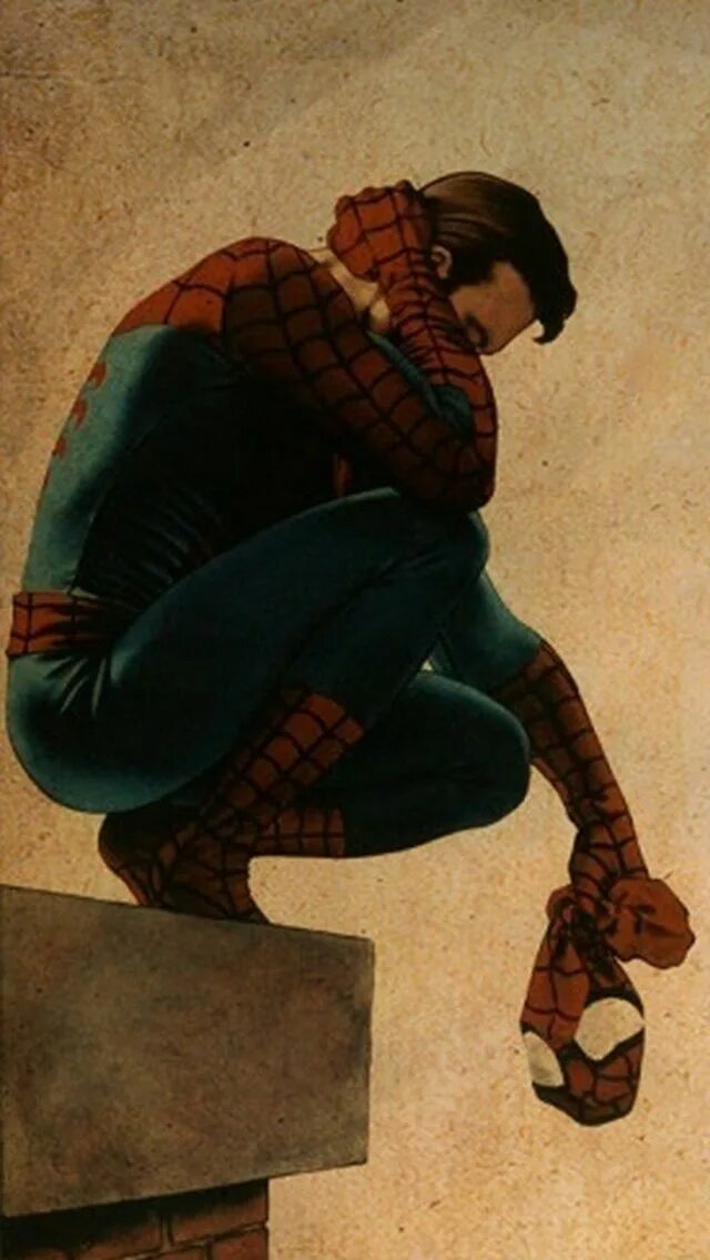 Устал быть героем. Питер Паркер грустный арт. Грустный человек паук. Депрессивный человек паук. Человек паук грустный арт.