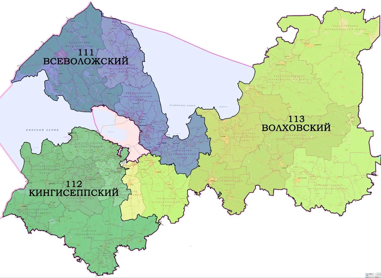 Округа Ленинградской области. Районы Ленинградской области. Ленинградская область. Карта. Избирательный округ.