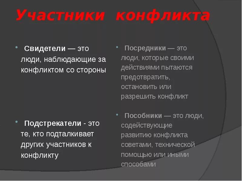 Лицо подталкивающее другого участника к конфликту называется