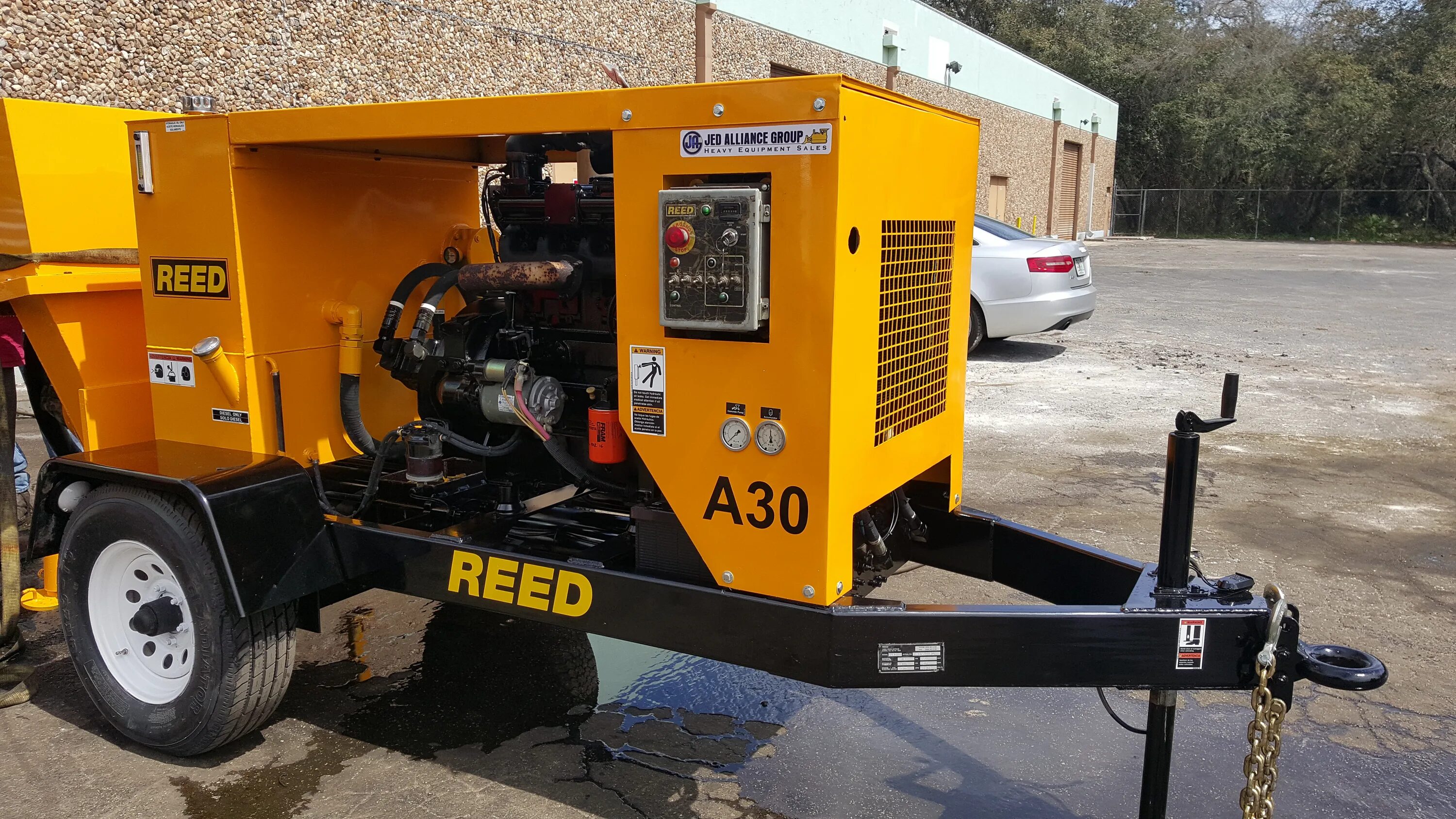 Reed model b20hp Electric Trailer Mounted Concrete Pump. SP50.10.60d Concrete Pump. Reed Concrete Pumps. Skid x Pump 7w7.