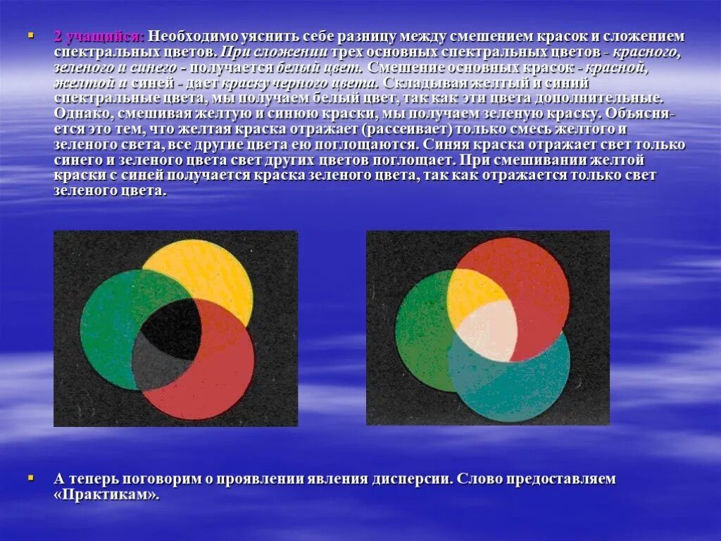 В чем причина различия окружающих цветов физика. Сложение спектральных цветов. Смешение цвета и света. Механическое смешение цвета. Оптическое смешение.