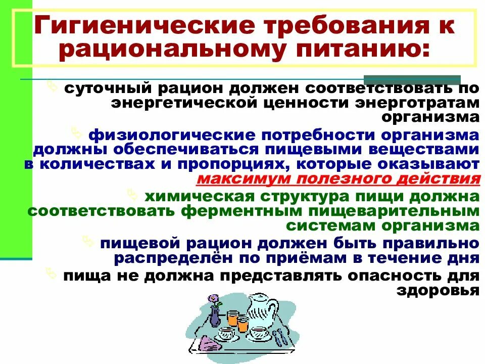 Гигиенические требования к режиму питания
